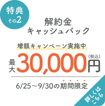 乗り換え特典 最大30,000円(税込) 違約金キャッシュバック 詳しくはこちら