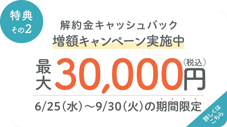 乗り換え特典 最大30,000円(税込) 違約金キャッシュバック 詳しくはこちら